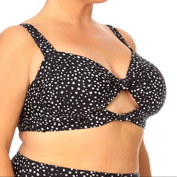 New Time and Tru Black and White Abstract Dots Double Knot Swim Top - Picture 3 of 9